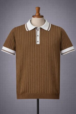 Polo Homme Marron Texturé