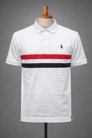 Polo Homme Blanc à Bande Tricolore – Style Élégant Casual
