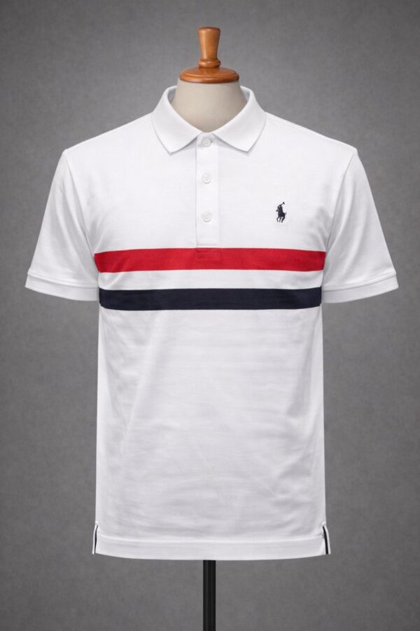 Polo Homme Blanc à Bande Tricolore – Style Élégant Casual