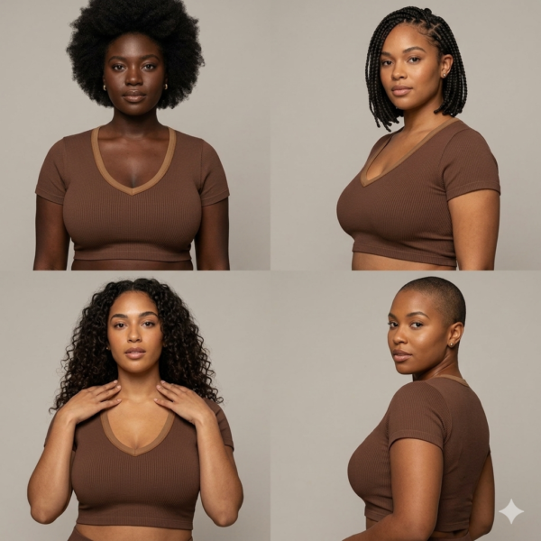 Crop Top Femme marron Manches Courtes – Style & Confort