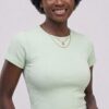 crop top femme col rond manches courtes