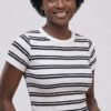 CROP TOP FEMME NOIR BLANC A COL ROND