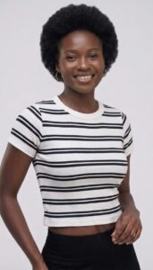 CROP TOP FEMME NOIR BLANC A COL ROND